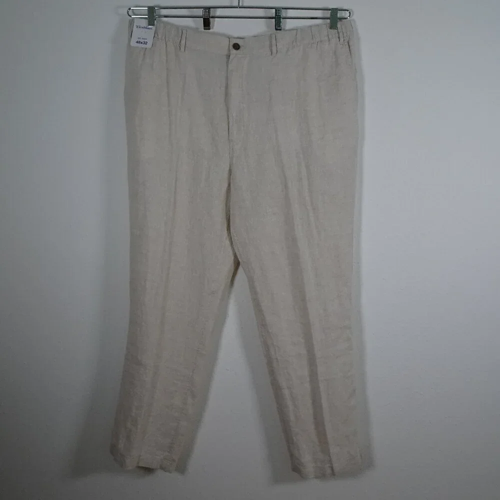 Roundtree Yorke Caribbean Linen Pants Big Men's Size 48x32 Beige Resort Beach